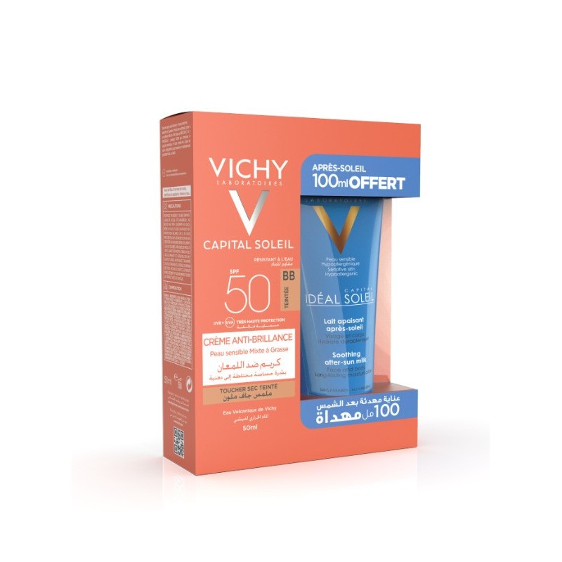 Vichy Capital soleil creme Anti Brillance Teinté + Apres Soleil 100ml Pack