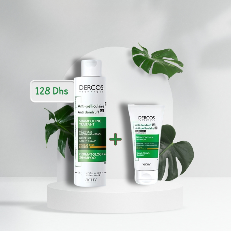 Vichy Dercos Shampoing Traitant Anti-Pelliculaire Cheveux Secs | 200ml  égal  1 Shampooing miniature Offert