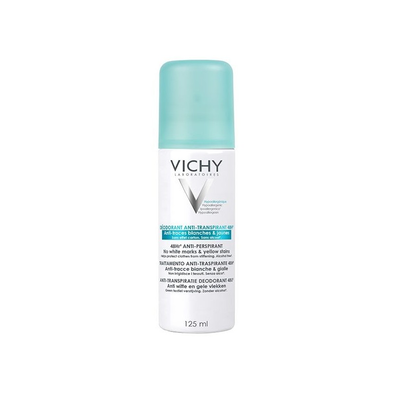 Vichy Dermo-Tolérance Déodorant Anti-Transpirant 48H Anti-Traces Jaunes et Blanches Aérosol | 125ml