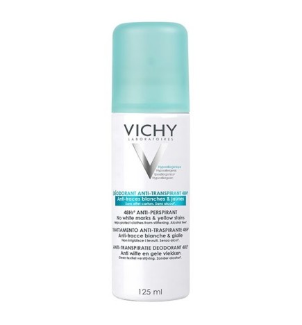Vichy Dermo-Tolérance Déodorant Anti-Transpirant 48H Anti-Traces Jaunes et Blanches Aérosol | 125ml