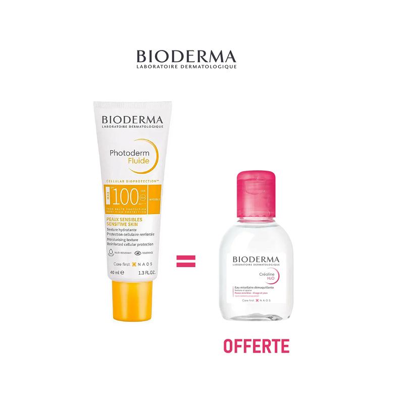 BIODERMA Photoderm Fluide invisible Spf100 + Sensibio H2O OFFERT BIODERMA Photoderm Fluide invisible Spf100 + Sensibio H2O OFFERT