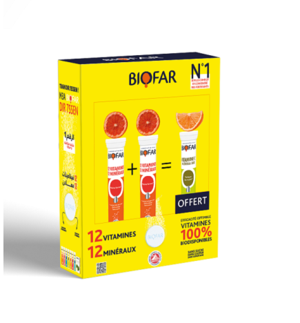 BIOFAR  Pack 2*12 Multivitamine 20 Comprimes + Acerola vitamine C 20 Comprimes OFFERT