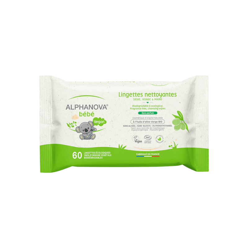 Alphanova Lingettes Nettoyantes Bebe 60 unités