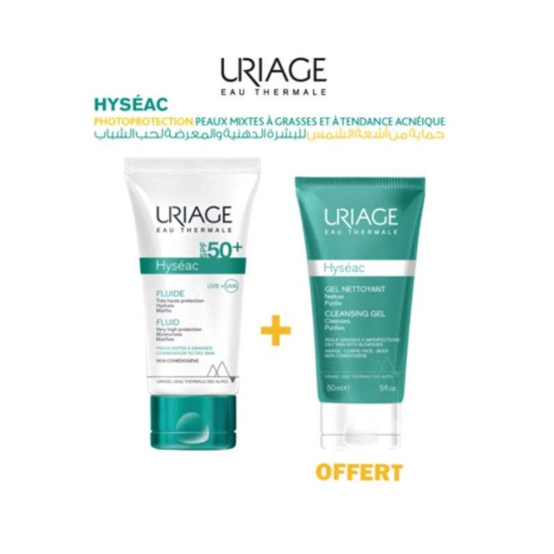 URIAGE OFFRE HYSEAC FLUIDE ECRAN SPF 50 + GEL NETTOYANT 50ML OFFERT
