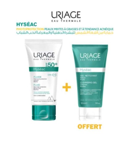 URIAGE OFFRE HYSEAC FLUIDE ECRAN SPF 50 + GEL NETTOYANT 50ML OFFERT