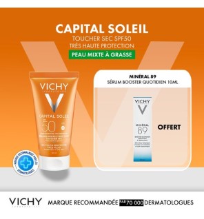 VICHY OFFRE CAPITAL SOLEIL EMULSION PROTECTRICE ANTI BRILLANCE PEAU MIXTE A GRASSE 50 ML SPF 50 + VICHY MPINERALE89 OFFERT 10ML