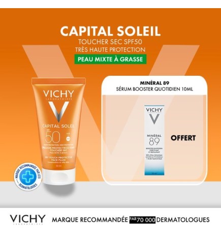 VICHY OFFRE CAPITAL SOLEIL EMULSION PROTECTRICE ANTI BRILLANCE PEAU MIXTE A GRASSE 50 ML SPF 50 + VICHY MPINERALE89 OFFERT 10ML
