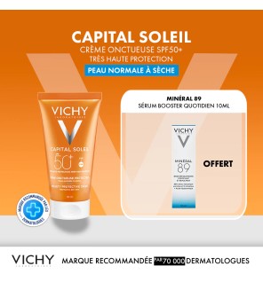 VICHY OFFRE CAPITAL SOLEIL CREME ONCTUEUSE PEAU NORMALE A SECHE SPF 50+ -50 ML + VICHY MINERALE 89 OFFERT 10ML