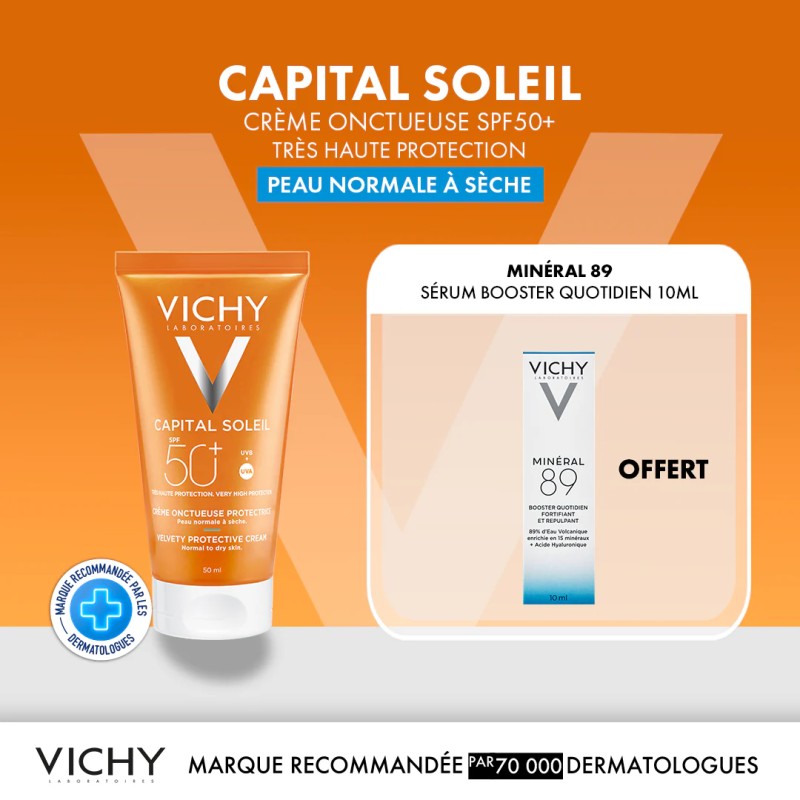 VICHY OFFRE CAPITAL SOLEIL CREME ONCTUEUSE PEAU NORMALE A SECHE SPF 50+ -50 ML + VICHY MINERALE 89 OFFERT 10ML