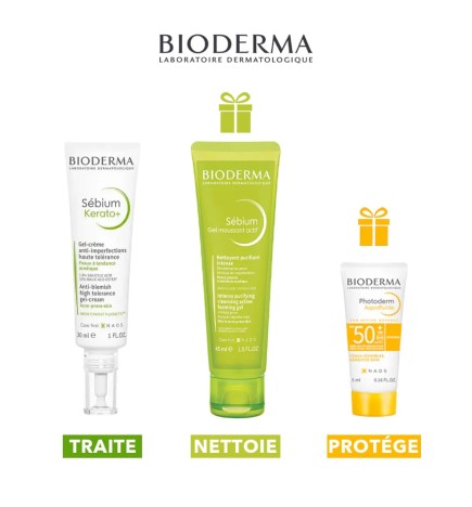 BIODERMA SEBIUM KERATO GEL CREME 30 ML + GEL MOUSSANT ACTIF 45ML + PHOTODERM AQUAFLUIDE SPF50+ 5ML