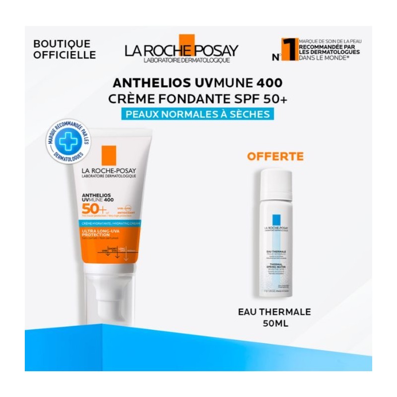 LA ROCHE POSAY OFFRE ANTHELIOS UVMUNE 400 CREME HYDRATANTE SPF 50+ INVISIBLE 50 ML + EAU THERMALE 50ML OFFERT
