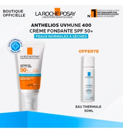 LA ROCHE POSAY OFFRE ANTHELIOS UVMUNE 400 CREME HYDRATANTE SPF 50+ INVISIBLE 50 ML + EAU THERMALE 50ML OFFERT