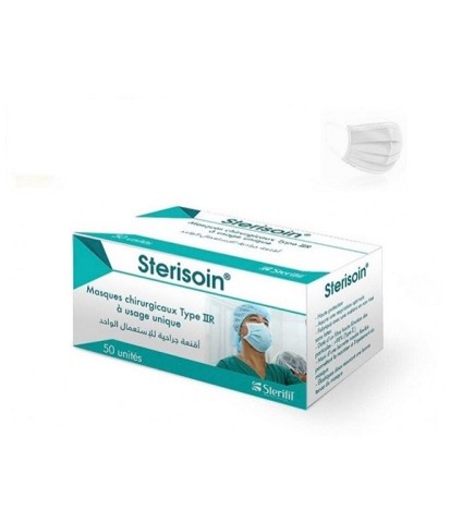 STERISOIN Masques Chirurgicaux Blancs 50 Unités