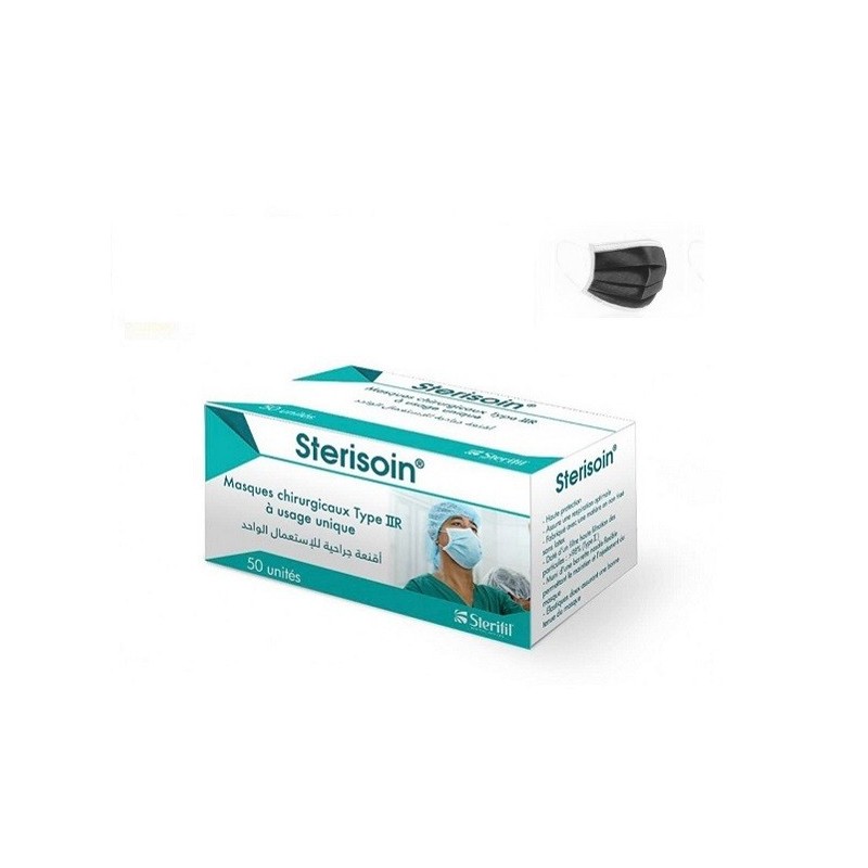 STERISOIN Masques Chirurgicaux Noirs 50 Unités