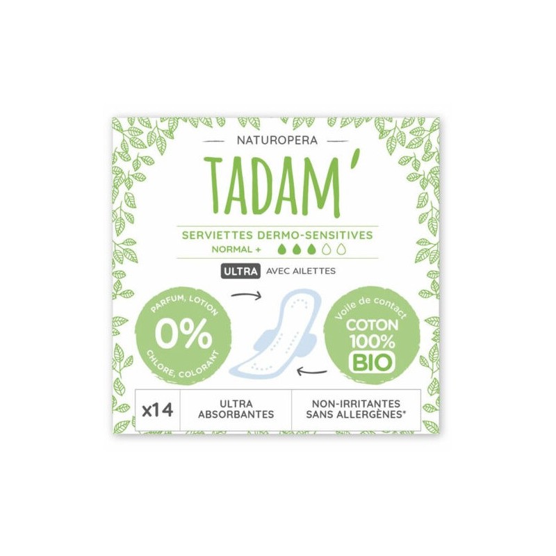 Tadam Serviette Ultra Coton Bio Normal+ 14un