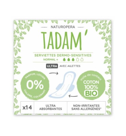 Tadam Serviette Ultra Coton Bio Normal+ 14un