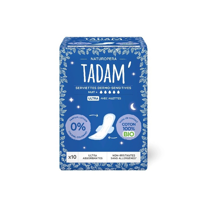 Tadam Serviette Ultra Coton Bio Nuit+ 10un