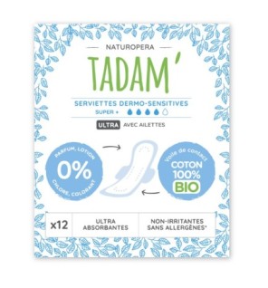 Tadam Serviette Ultra Coton Bio Super+ 12un