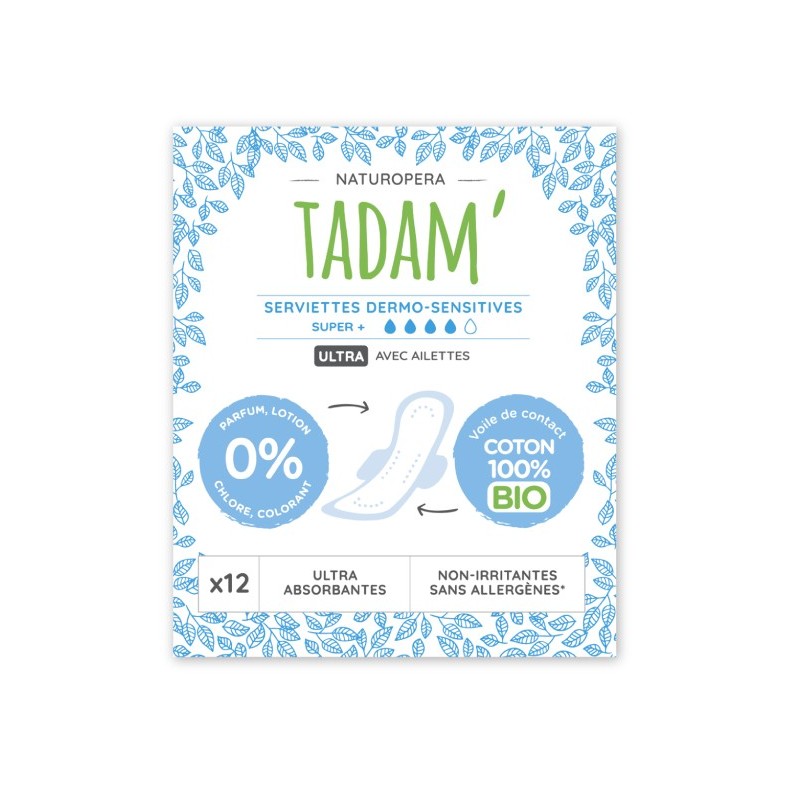 Tadam Serviette Ultra Coton Bio Super+ 12un