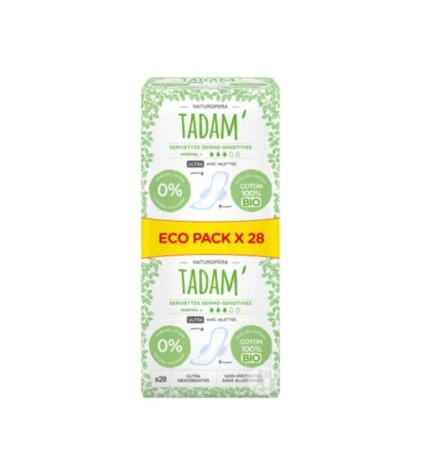 Tadam Serviette Ultra Sensitive Coton Bio Normal+ 28pcs