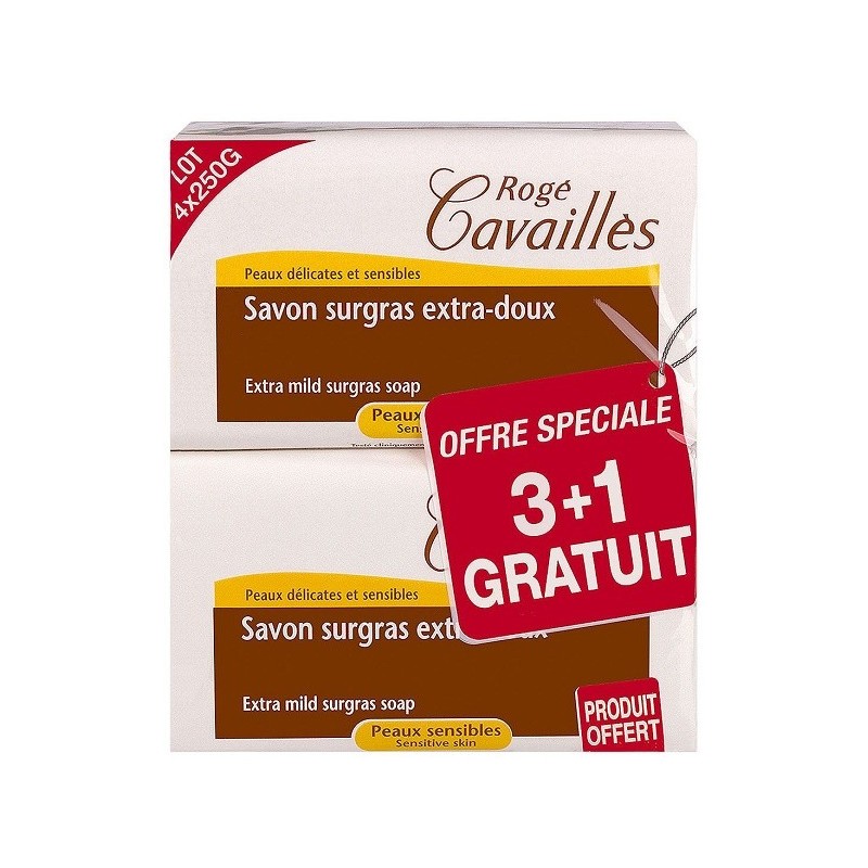 Roge Cavailles Savon surgras extra-doux 3x250g + 1Gratuit