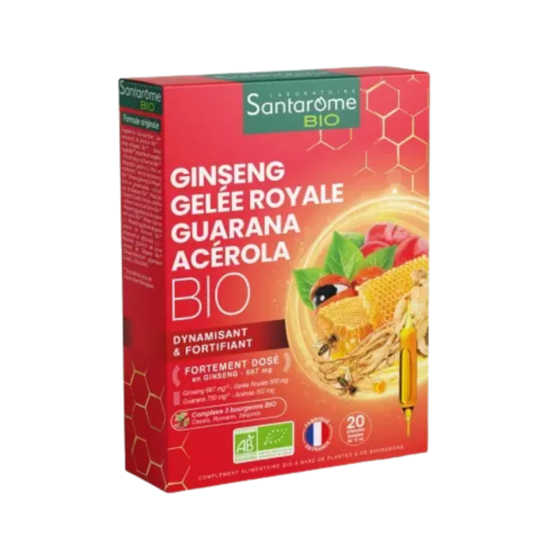 Santarome Ginseng Gelée Royale Guarana Acérola Bio 20 Ampoules