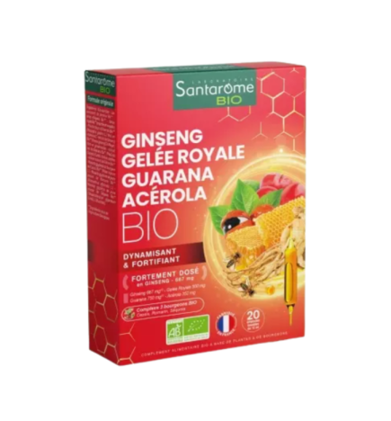 Santarome Ginseng Gelée Royale Guarana Acérola Bio 20 Ampoules