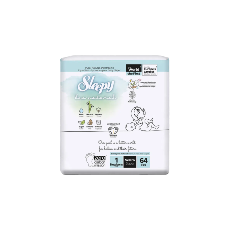 Sleepy Bio Natural Couches Taille 1 Newborn 2-5kg 64 Pieces