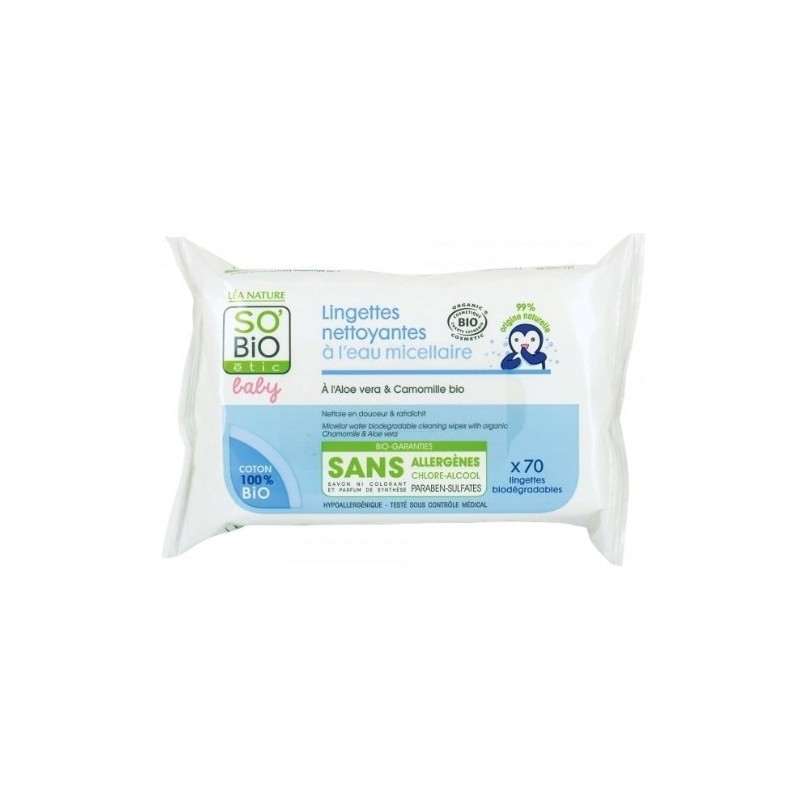 SO BIO BABY LINGETTES NETTOYANTES A L’EAU MICELL 70 UNITES