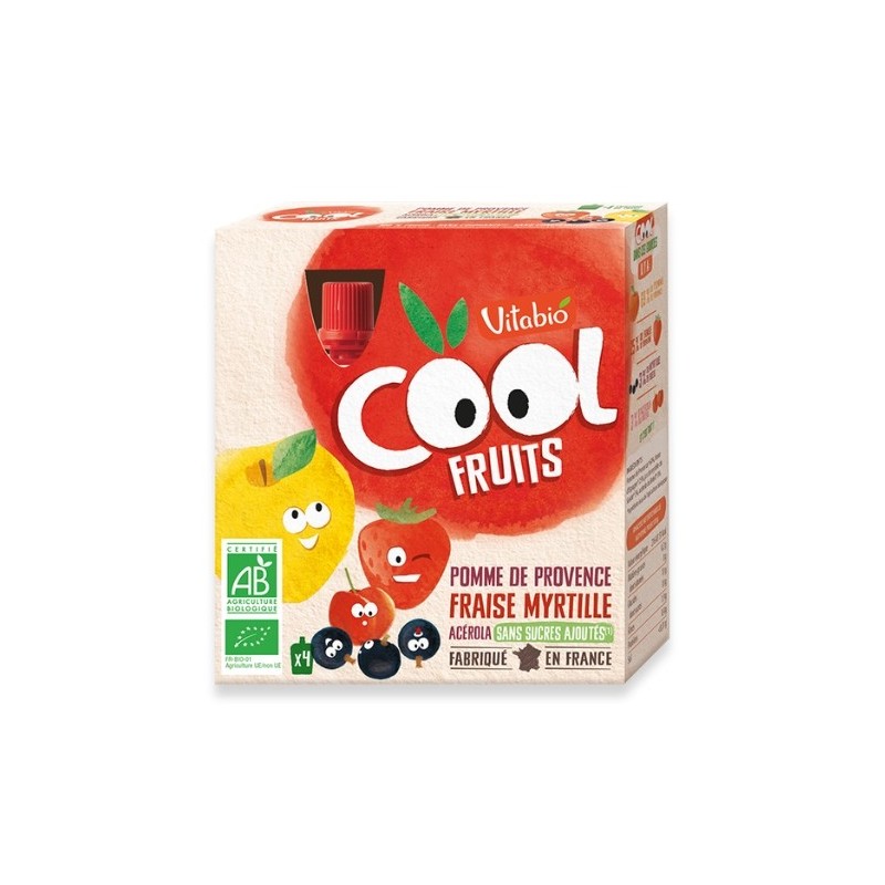 VITABIO COOL FRUITS POMME FRAISE MYRTILLE 4 X 90G