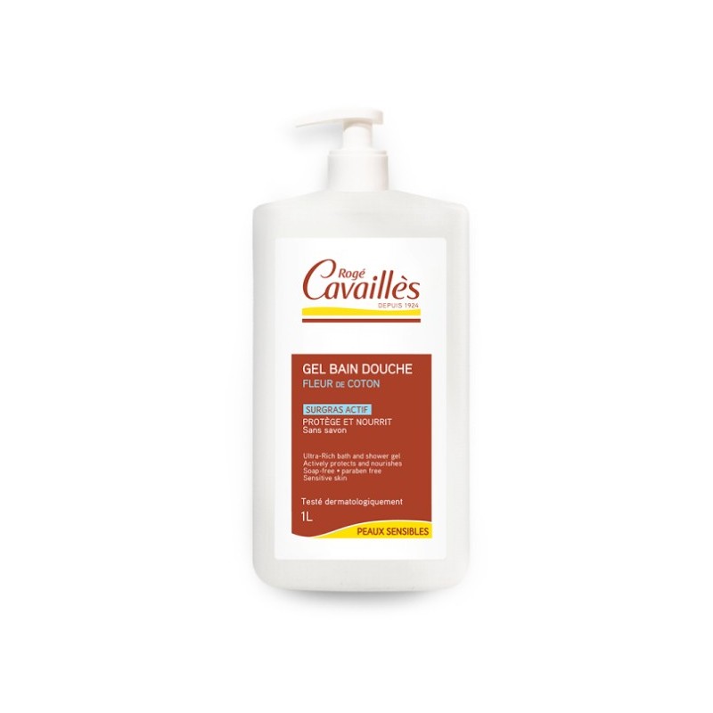 ROGE CAVAILLES GEL BAIN DOUCHE SURGRAS ACTIF FLEUR DE COTON 1L