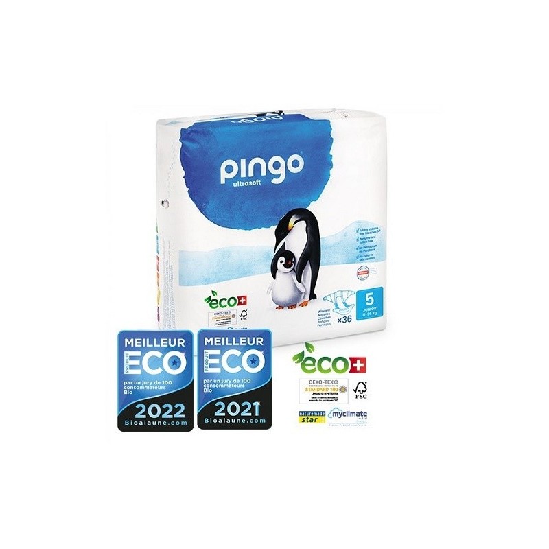 PINGO COUCHES ÉCOLOGIQUES JETABLES JUNIOR TAILLE 5 (11-25KG) 36 COUCHES