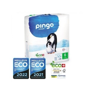 PINGO COUCHES ÉCOLOGIQUES JETABLES XL TAILLE 6 (15-30KG) 32 COUCHES