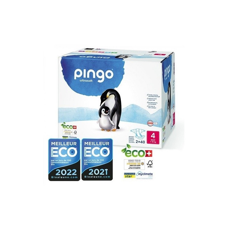 Pingo Couches Maxi Taille 4 7PINGO COUCHES ÉCOLOGIQUES JETABLES MAXI JUMBO TAILLE 4 (7-18KG) 2X40 COUCHES-18kg/2*40pcs