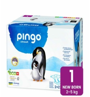 Pingo Newborn Jumbo Taille1– 2-5KG  –2 Sachets de 27 Couches  égal  Lingettes Offertes