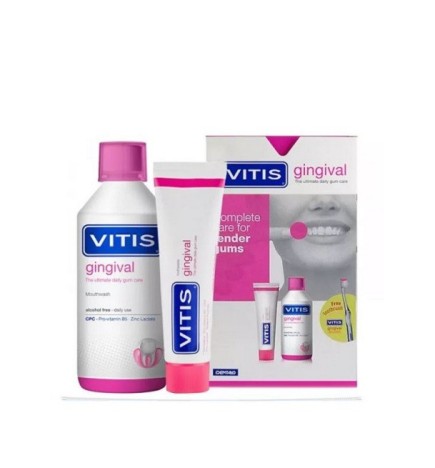 Vitis Gingival Dentifrice 75ml + Bain de Bouche 500ml + Brosse à Dent