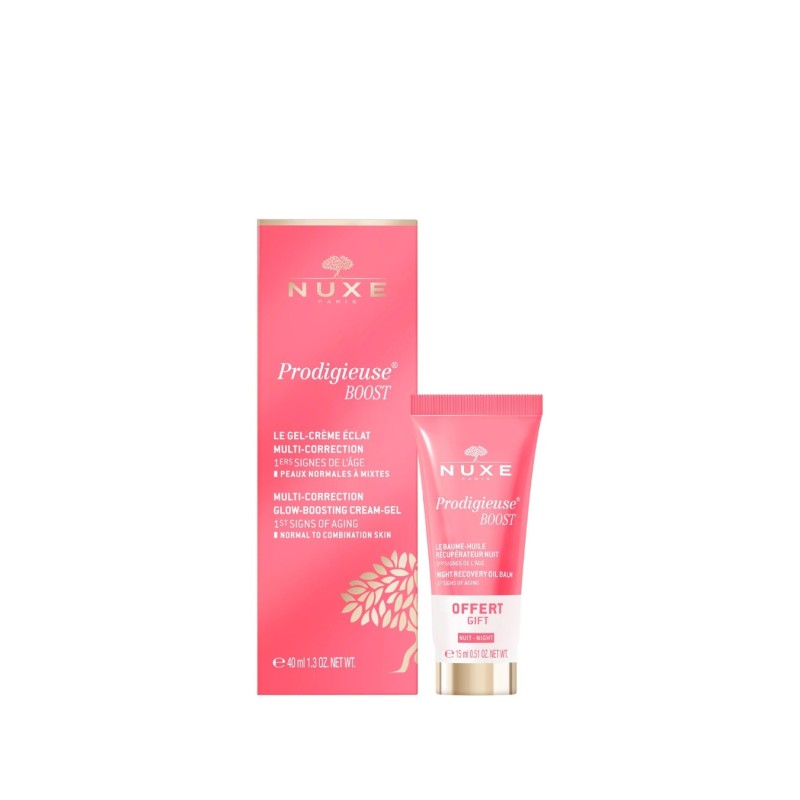Nuxe PRODIGIEUSE BOOST Duo Gel-Crème Eclat multi-correction et Baume-Huile Récupérateur Nuit offert