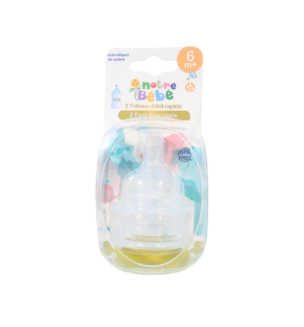 Notre Bebe 2 Tetines Debit +6m Bleu