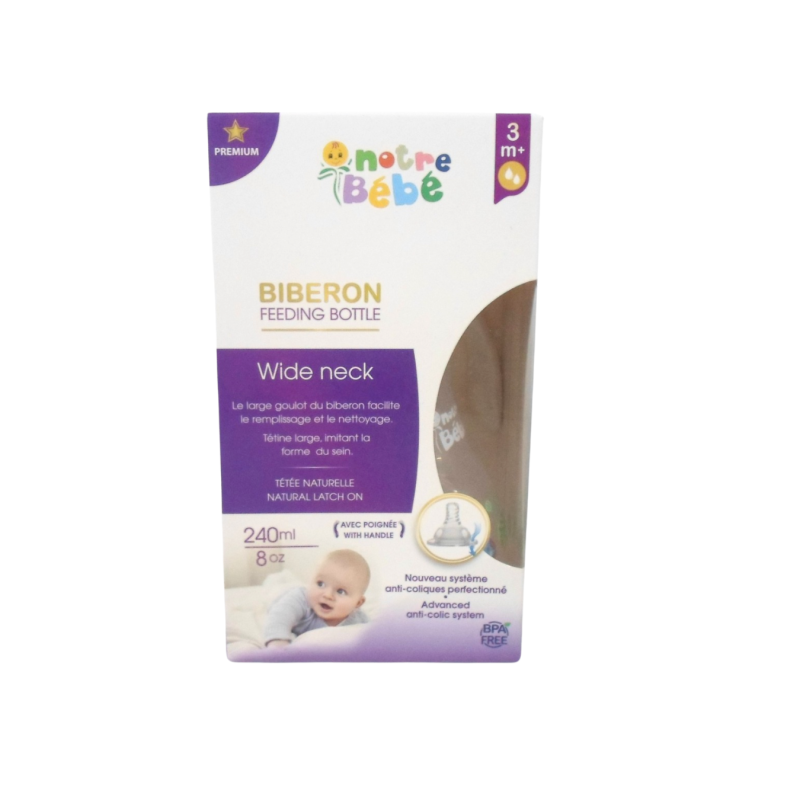Notre Bebe Biberon Wide Neck Avec Poignet +3m 240ml