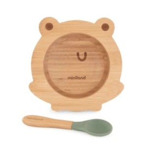 Miniland Bol et Cuillère en Bois Grenouille