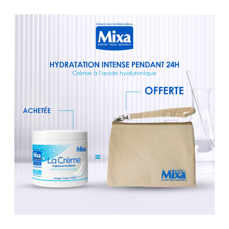 MIXA Crème Fraîche et Fondante à l’Acide Hyaluronique Pur 400ml  égal  Trousse Offerte