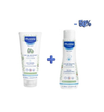 Mustela Gel 2en1 200ml+ Lait de Toilette 200ml -50%