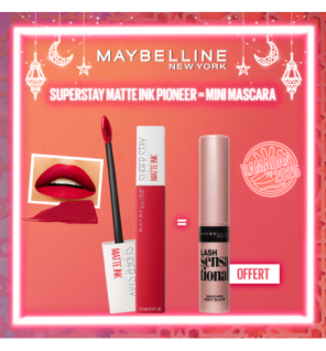 Maybelline – Rouge à lèvre Mat Liquide – Longue tenue – Superstay Matte Ink  20 PIONEER 5 ml   égal  Mini Mascara Offerte