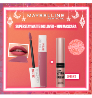 Maybelline – Rouge à lèvre Mat Liquide – Longue tenue – Superstay Matte Ink 15 LOVER ml  égal  Mini mascara Offerte