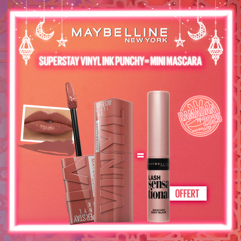 MAYBELLINE 120 SUPERSTAY VINYL INK PUNCHY  égal  Mini Mascara Offert