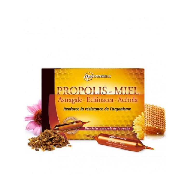 YVES PONROY API CONSEIL AMPOULES PROPOLIS – MIEL – ASTRAGALE – ECHINACÉE – ACÉROLA Boite de 20 Ampoules