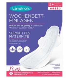 LANSINOH Serviettes Post Partum Extra-Absorbantes M +2 Semaine 12 Unités