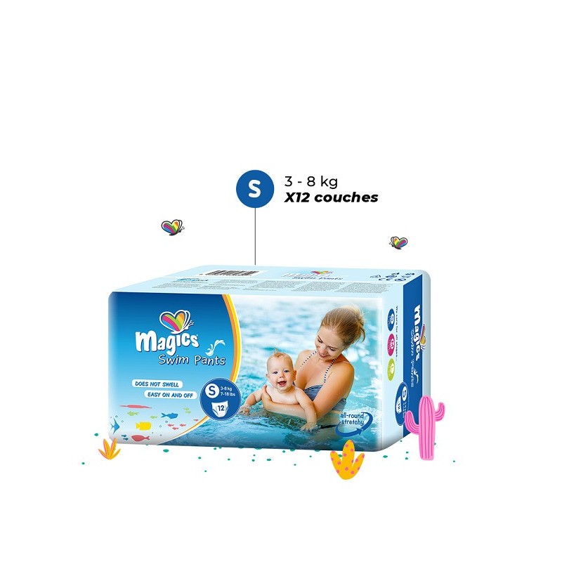 Magics Culottes de bain – Taille S (3-8kg) – Sachet de12 Pièces