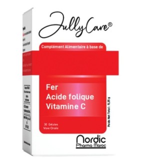 JULLYCARE Fer Acide Folique Vitamine C 30 Gélules