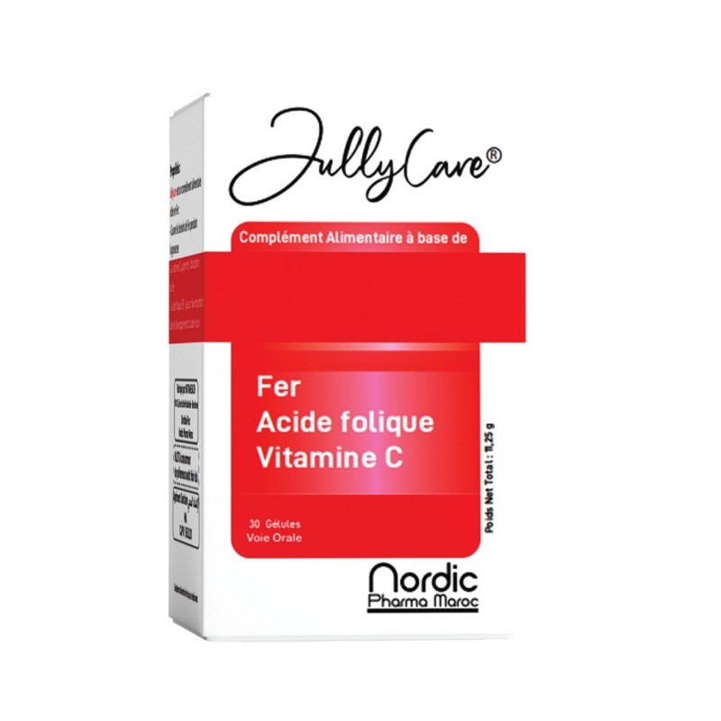 JULLYCARE Fer Acide Folique Vitamine C 30 Gélules